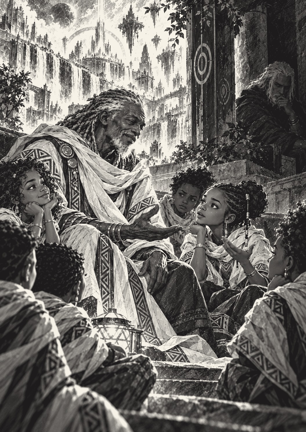 Nkele et les voix de la cour.